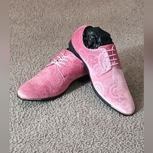 Amali Chadwick Laced Pink Paisley Patterned Tuxedo Metal Top Tip Shoes